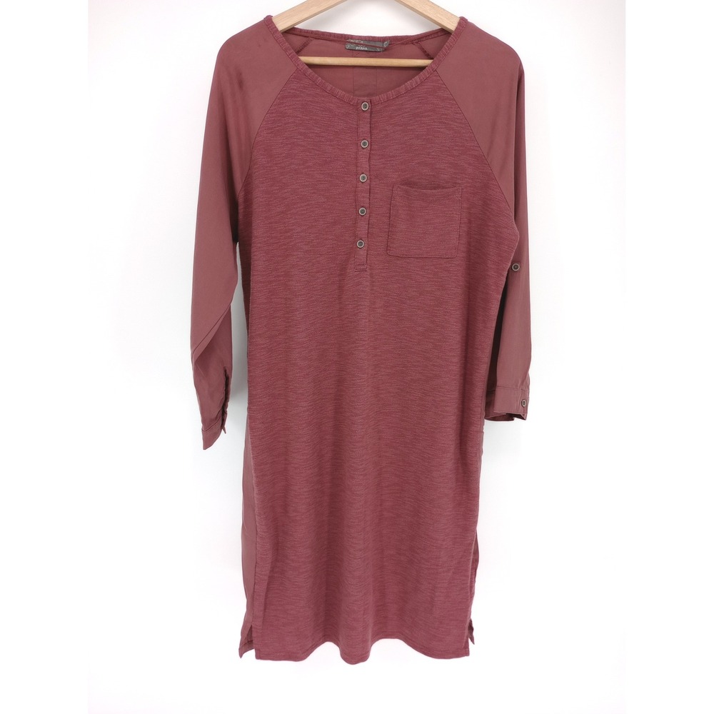 Prana Hensley Henley Dress Shirt Dress Brandy Size Large READ